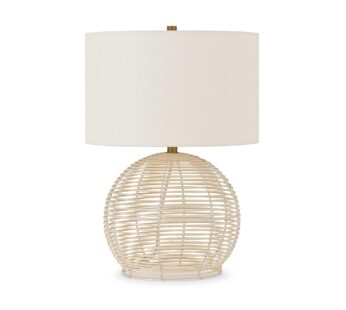 Evelyn&Zoe 21_ Coastal Rattan Table Lamp with White Drum Linen Shade