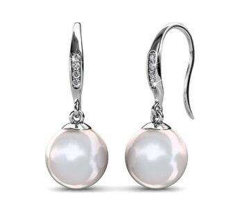 Cate & Chloe Betty 18k White Gold Plated Pearl Earrings with Crystals _ Women’s Drop Earrings, Gift for Her